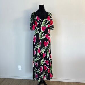 Pink and White Floral Maxi Sundress with 3/4 Sleeves